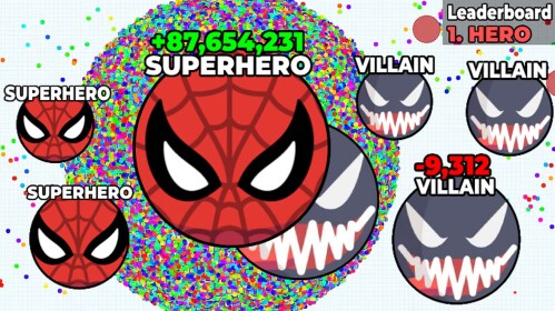 Superhero Evolution arena with a giant Superhero blob and smaller Villain blobs