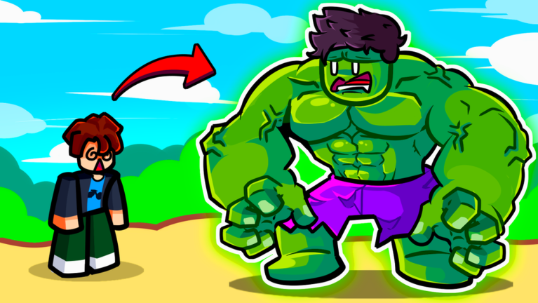 Superhero Evolution growth fantasy from small Roblox avatar to huge Hulk-like hero
